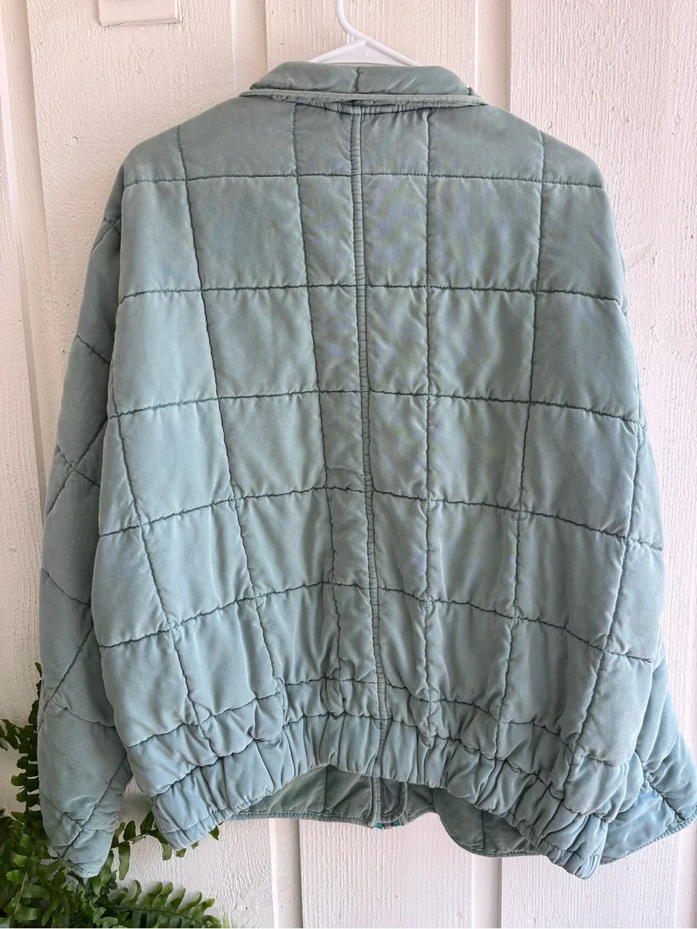 Free People Quilted Zip-Up Puffer Jacket in Light Blue
